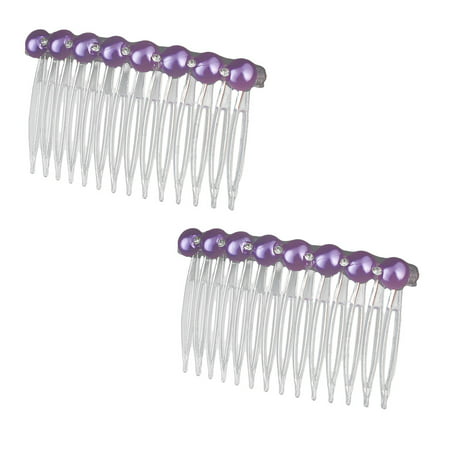Girl Plastic Pearl Rhinestone Decor 14 Teeth Hair Clip Comb 2 PC