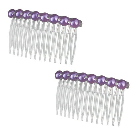 - Girl Plastic Pearl Rhinestone Decor 14 Teeth Hair Clip Comb 2 PC
