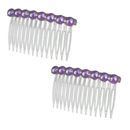 Girl Plastic Pearl Rhinestone Decor 14 Teeth Hair Clip Comb 2