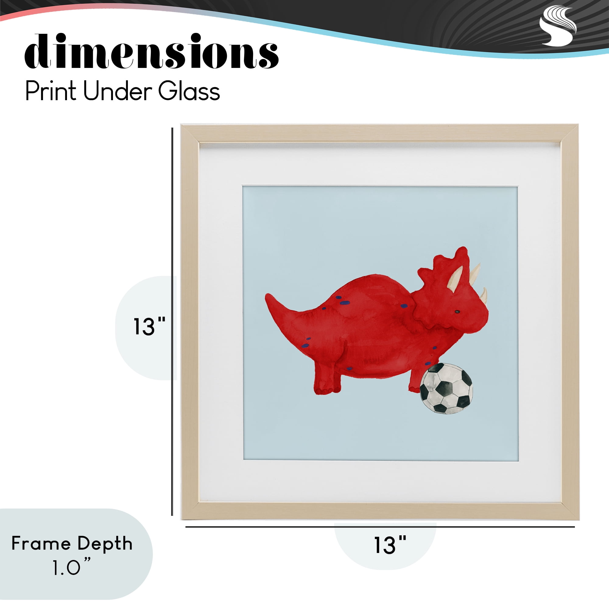 Stupell Industries Baby Dino with Ball Birch Framed Print Under Glass, design by Lucille Price