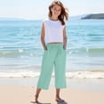 thumbnail image 2 of JTSRKL Girls Summer Capri Pants Loose High Waisted Wide Leg Lounge Pants Cute Drawstring Casual Palazzo Trousers with Pockets Green 4-5 Years, 2 of 9