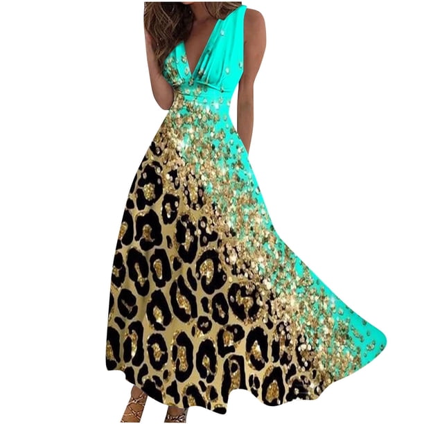 Vestido Corto de Verano de Moda sin Mangas con Cuello en V Impreso Vestido Casual Grande Del Doblado para Diario