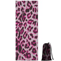 Pink and Gray Of Leopard Print Hot Yoga Mat Towel Non Slip for Hot Yoga - Quick-Drying Yoga Mat Cover with 4 Corner Pockets with Travel Bag - Hot Yoga Towel Non Slip 74"x26"
