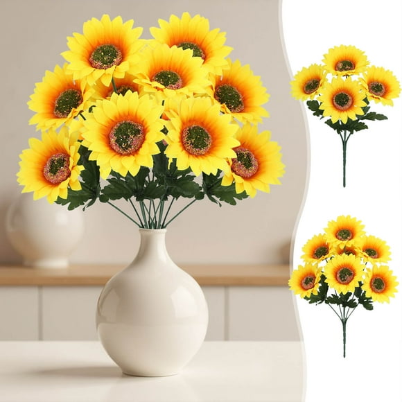 JASKFLY Artificial Tree Artificial Sunflower Bouquet for Home and Wedding Decoration Outdoor UV Resistant 1 Pack,Home Decor|Plastic,A