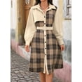 thumbnail image 4 of Women'S Long Sleeve Plaid Pattern Tunic Tops Shirt Retro Style Casual Dress Apricot S, 4 of 8