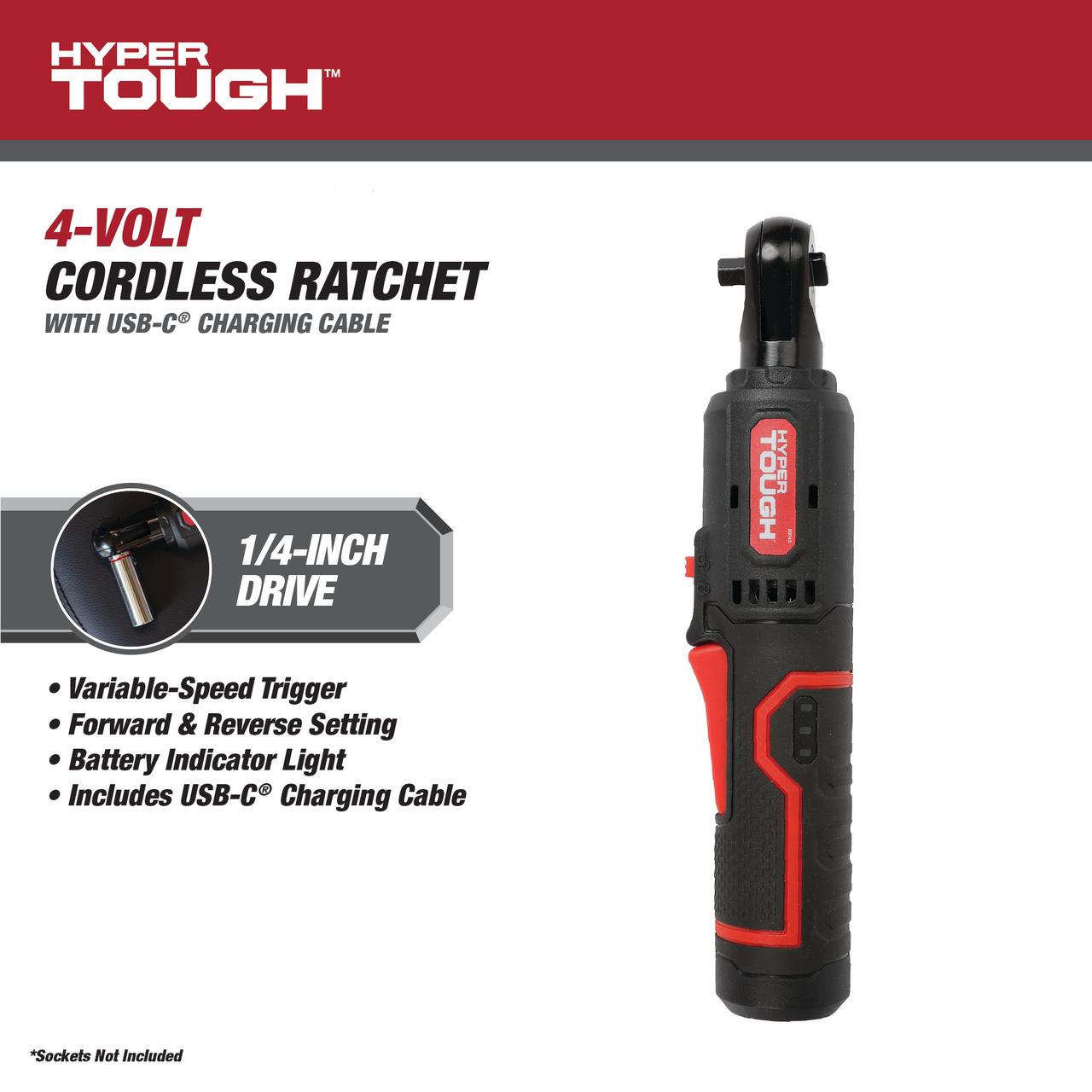 Trinquete inalámbrico Hyper Tough de 4V con cable de carga USB-C 3