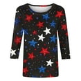 thumbnail image 4 of Womens 4th of July 3/4 Length Sleeve Tops Casual Crew Neck Tunic T-Shirts Funny Graphic Tees American Flag Stars Stripes Shirts Summer Tops Independence Day Patriotic Tees Loose Comfy Blouses, 4 of 5