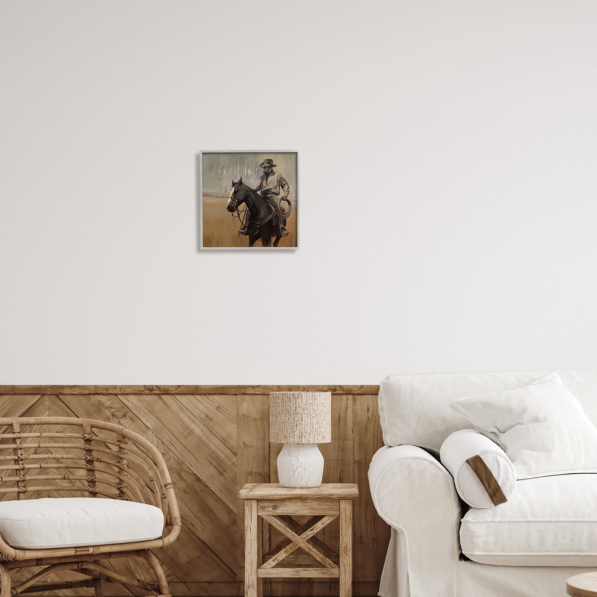 Stupell Industries Cowboy with Modern Splash Animals & Insects Painting Gray Framed Art Print Wall Art, 12 x 12