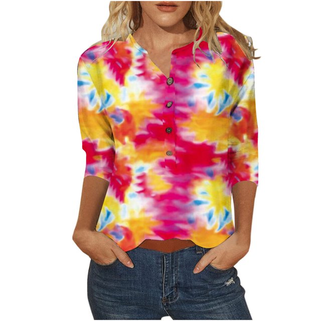 Birdeem Blouse Mode Femme Manches Trois-Quarts Col en V Imprimé de Pâques Ample