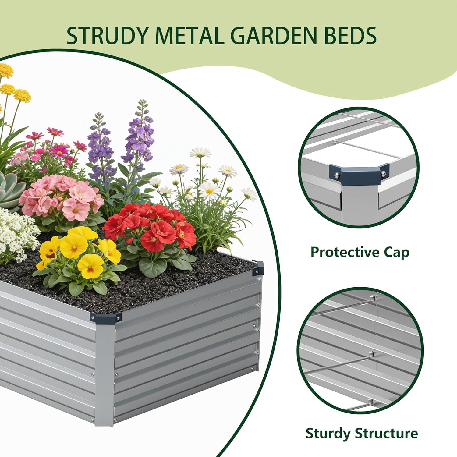 Galvanized Raised Garden Bed 10x2x1ft 2-Pack Outdoor Planter Box Metal Patio Kit for Vegetables Flowers Silver