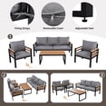 thumbnail image 4 of 4-Piece Outdoor Patio Furniture Set, A-cacia Wood Patio Sectional Sofa Conversation Set with Coffee Table and All-Weather Cushions for Garden and Backyard, Grey, 4 of 9