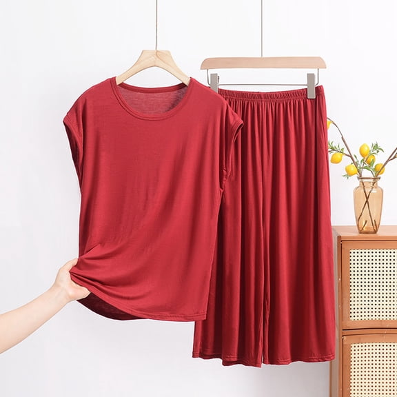 YanHoo Pajama Set for Women Plus Size Loose Fit Summer Sleeveless Tank Tops Pjs Sets 2 Piece Lounge Set Comfy Pants Sleepwear