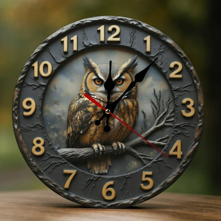 Wall Clock Decorative - Vintage Brown Owl Print 2D Vintage Wall Clocks Battery Operated Silent Non-Ticking for Bedroom, Living Room, Kitchen, Office, Classroom, 10 Inch