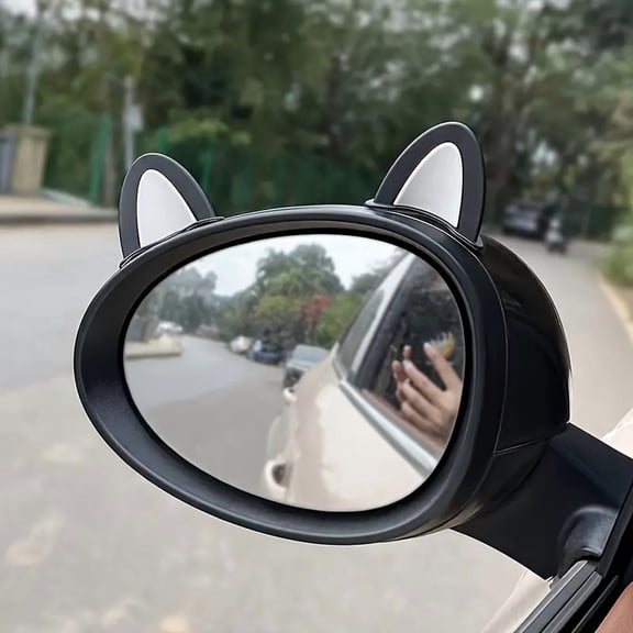 2pcs Cute Cat'S Ears (Steamed Cat-Ear Shaped Bread) Car Steering Wheel Decoration - Adhesive Dashboard Decoration, Plastic Car Interior