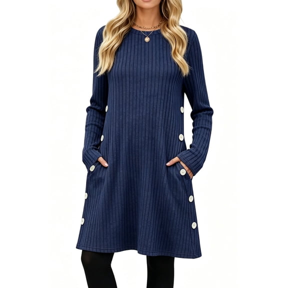 Fantaslook Long Sleeve Womens Dresses Plus Size Buttons Tunic Sweater Dress with Pockets