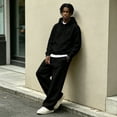 thumbnail image 6 of Sorvello Men's 2 Piece Fashion Tracksuit Loose Fit Hoodie Top Wide Leg Pants Streetwear Outfit For All Season Daily Casual Home Outdoor Wear Black L, 6 of 10