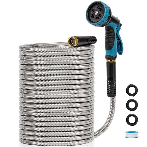 RUANECL Volume Metal Garden Hose 100 FT Stainless Steel Hose No Kink Tangle