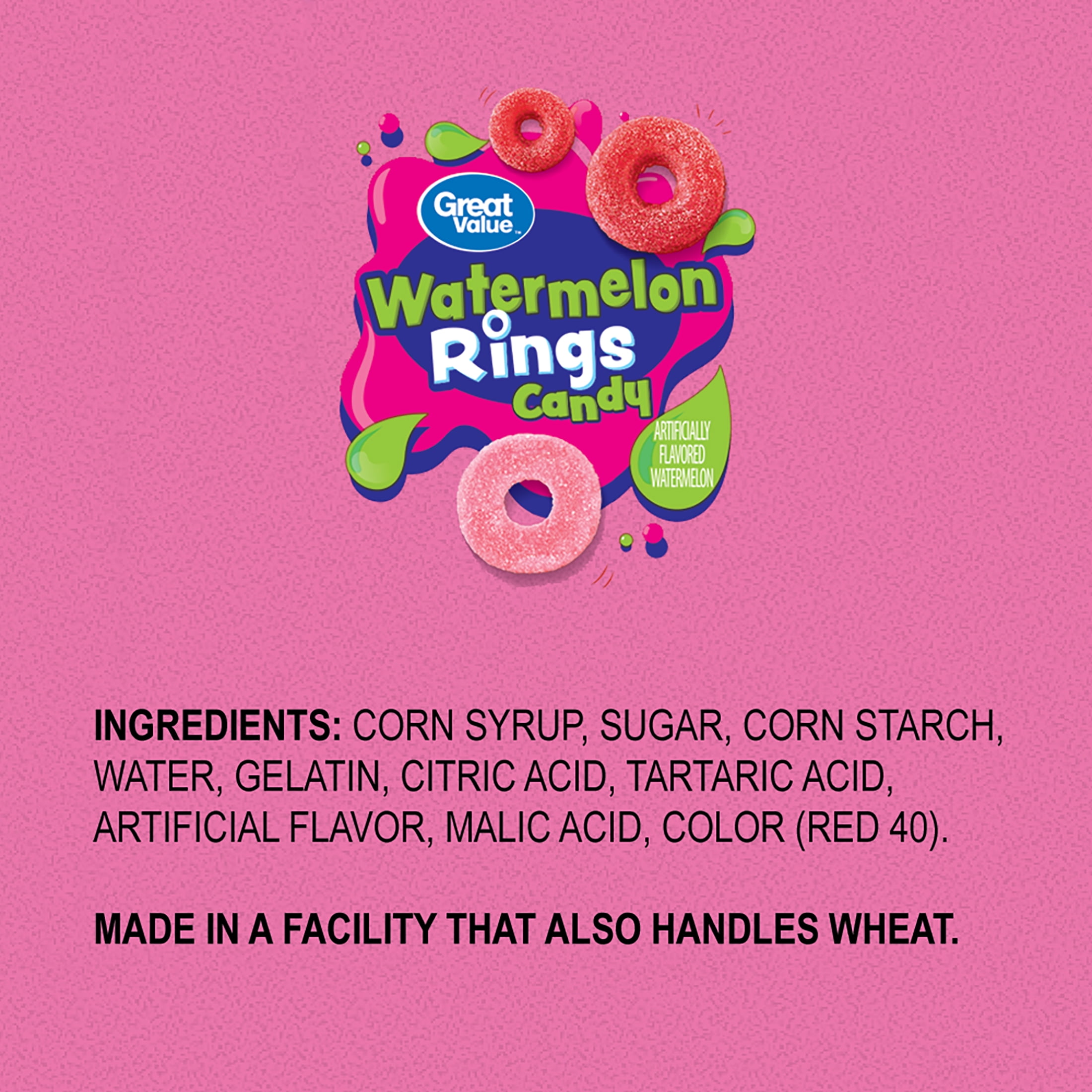 Great Value Watermelon Rings Gummy Candy, 4 oz