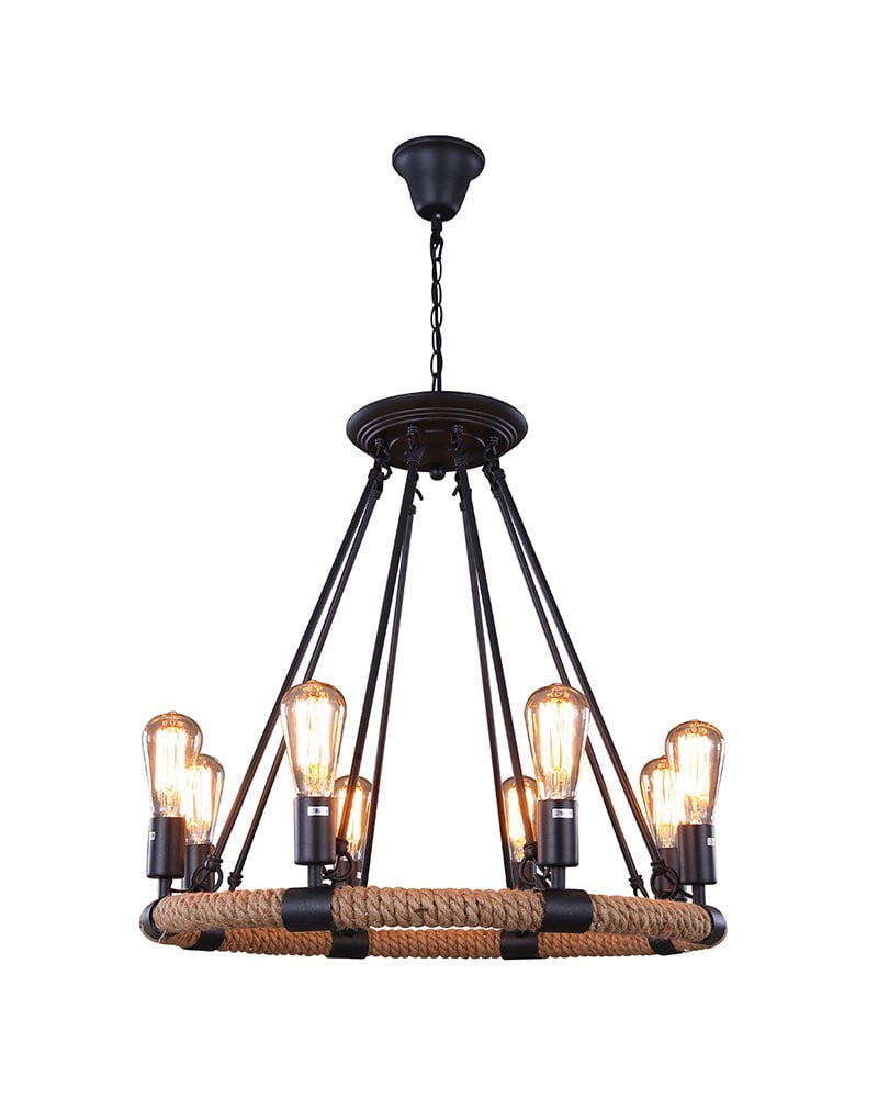 8 Lights Rustic Hemp Rope Vintage Pendant Light With 8 Lights Rustic Hemp Rope Vintage Pendant Light With Matte Black Ceiling Com