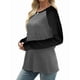 thumbnail image 3 of Camisas de Larga para Mujer, Blusas Raglán con Bloques de Color, Camisetas Básicas Informales de Cuello Redondo, Ropa de Otoño. Negro y Gris M, 3 of 8