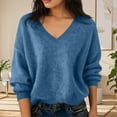 thumbnail image 2 of ZHYou Women Oversized V Neck Knit Sweaters,Soft Stretchy Loose Fit Casual Basic Tops,Blue,Size 3XL, 2 of 5