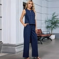 thumbnail image 5 of Women'S Two Piece Denim Suits Sleeveless Denim Vest Wide Leg Jeans Wide Leg Pants Clothing Blue Suit S, 5 of 8