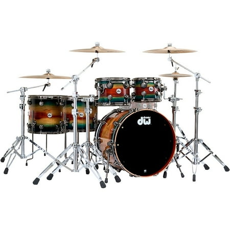 DW SonicPly Collectors 5-Piece Exotic Shell Pack with 22 in. Bass Drum Natural to Quick Royal Blue Burst Over Horizontal Padauk