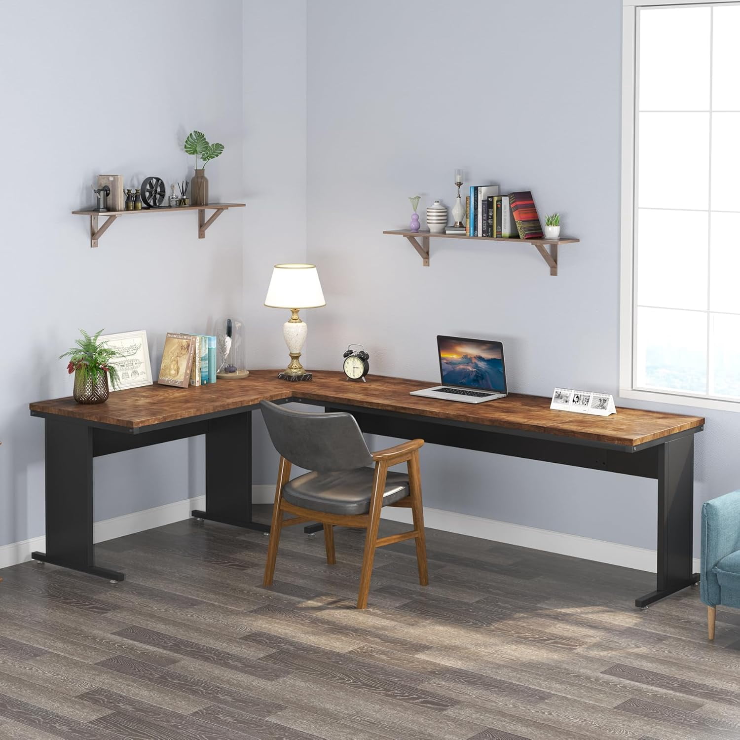 Tribesigns 83-In L-Shaped Executive Desk, Modern Reversible Office Computer Desk for Home Office (Brown)