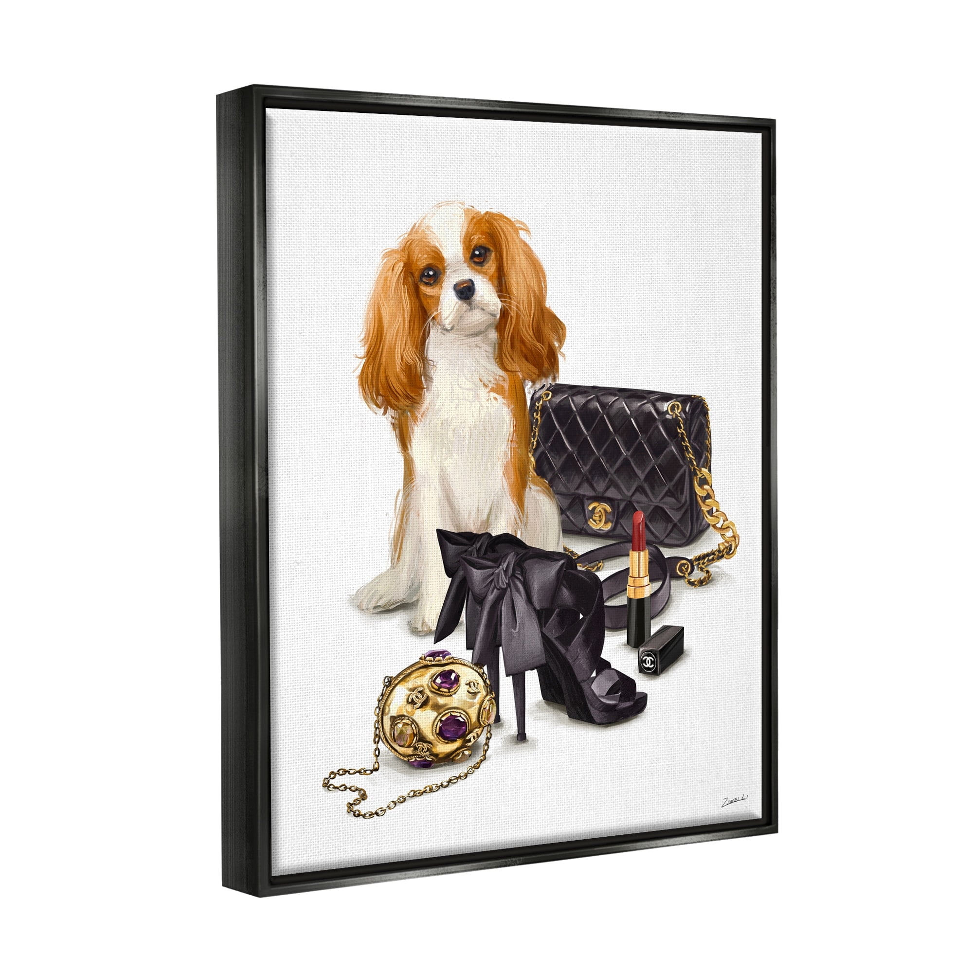 Stupell Industries Chick Black Fashion Accessories Stylish Glam Dog Luster Gray Framed Floating Canvas Wall Art, 24x30, by Ziwei Li