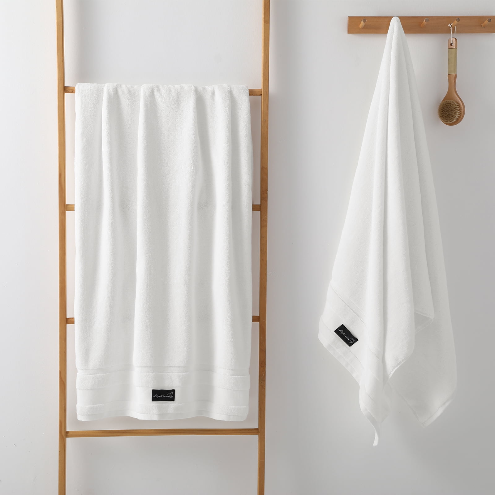 REDKISS 100% Cotton Bath Towels Set 2 Pack, 31x63 760GSM Luxury White Towels. Shower Towels for Bathroom, Hotel Quality Toallas Para Baño.