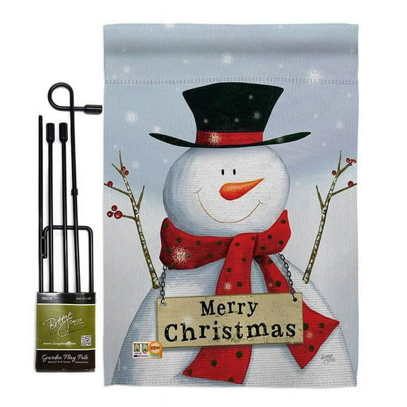 Breeze Decor BD-XM-GS-114191-IP-BO-D-US18-SB 13 x 18.5 in. Joyful Snowman Winter Christmas Impressions Decorative Vertical Double Sided Garden Flag Set with Banner Pole