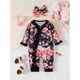 thumbnail image 2 of Kucnuzki Newborn Baby Girls Bodysuits Fall Button Down Long Sleeves Rompers Autumn Floral One-piece with Headband 2PCS Baby Girls Clothes Black 0-3 Months, 2 of 8