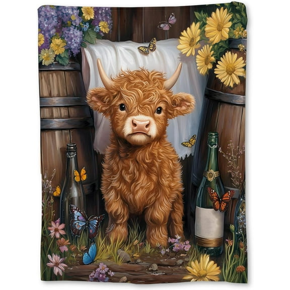 Cute Highland Cow Blanket, Soft Cozy Flannel Throw Blanket for Adults Kids Women Men, Lightweight Warm Fuzzy Blankets for Bed, Couch, Travel Home Decor 60×50 in