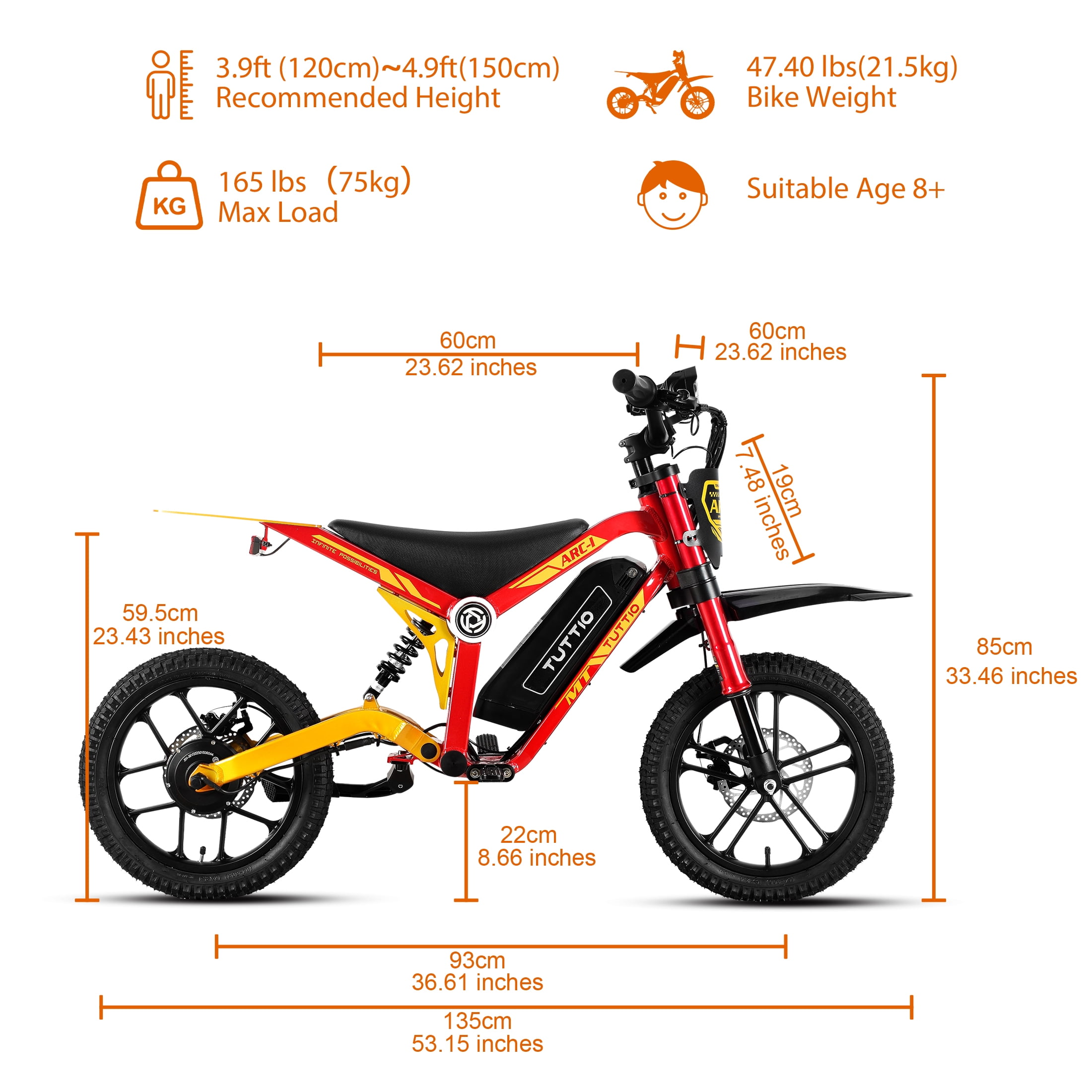 TUTTIO ARC-1 750W Mini Electric Dirt Bike(silver), 5-Speed Modes Electric Motorcycle, 22MPH, 16" Tires, 36V Battery, 25 Miles Range