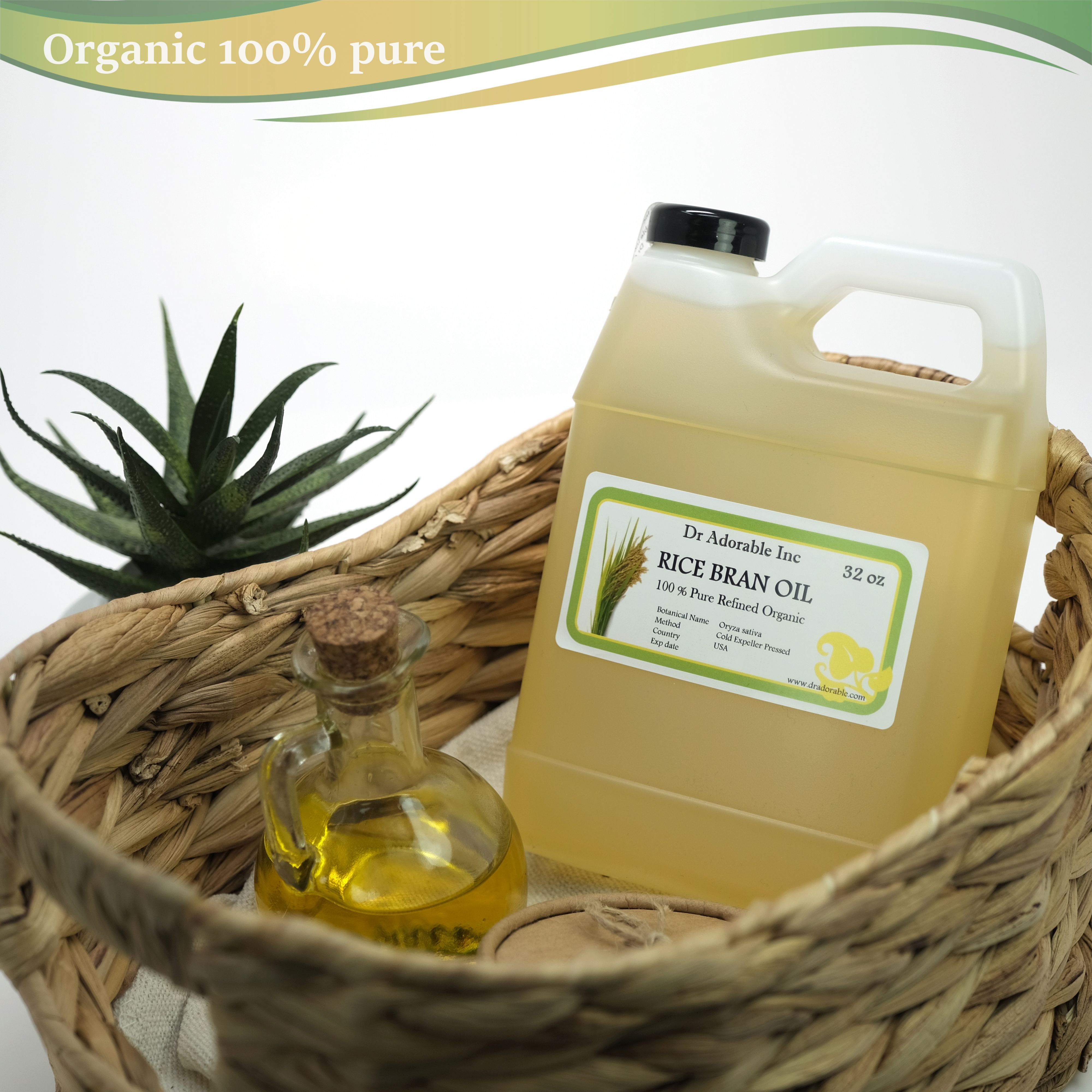 Dr. Adorable - 100% Pure Rice Bran Oil - Organic Cold Pressed Moisturizing Oil For Face Skin Hair - 32 oz