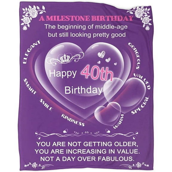 LHSHID 40th Birthday Blanket 40 Year Old Throw Blankets Throws for Women Turning 40 Birthday Giftsch 30x40in