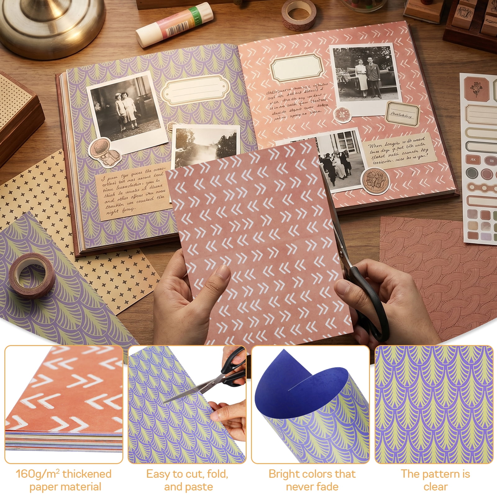 24 Sheets Scrapbook Paper Double Sided 12×12 Inch Scrapbooking Paper Decorative Craft Vintage Floral Pattern for Scrapbooking Photo Album Junk Journals DIY Decor