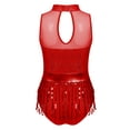 thumbnail image 3 of Miaeowve Justaucorps de Danse Latine Scintillant pour Filles Enfants avec Jupe à Franges Sans Manches à Paillettes Cha-Cha Samba Robe de Danse Rouge 14, 3 of 5
