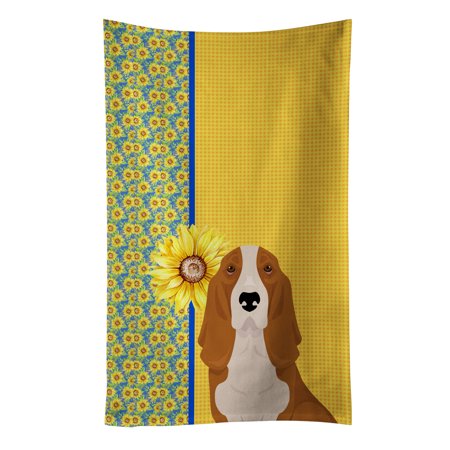 

Summer Sunflowers Red and White Tricolor Basset Hound Kitchen Towel 15 in x 25 in