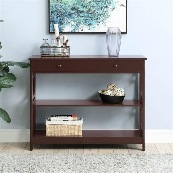 Pemberly Row Contemporary Storage Console Table in Espresso Wood Finish
