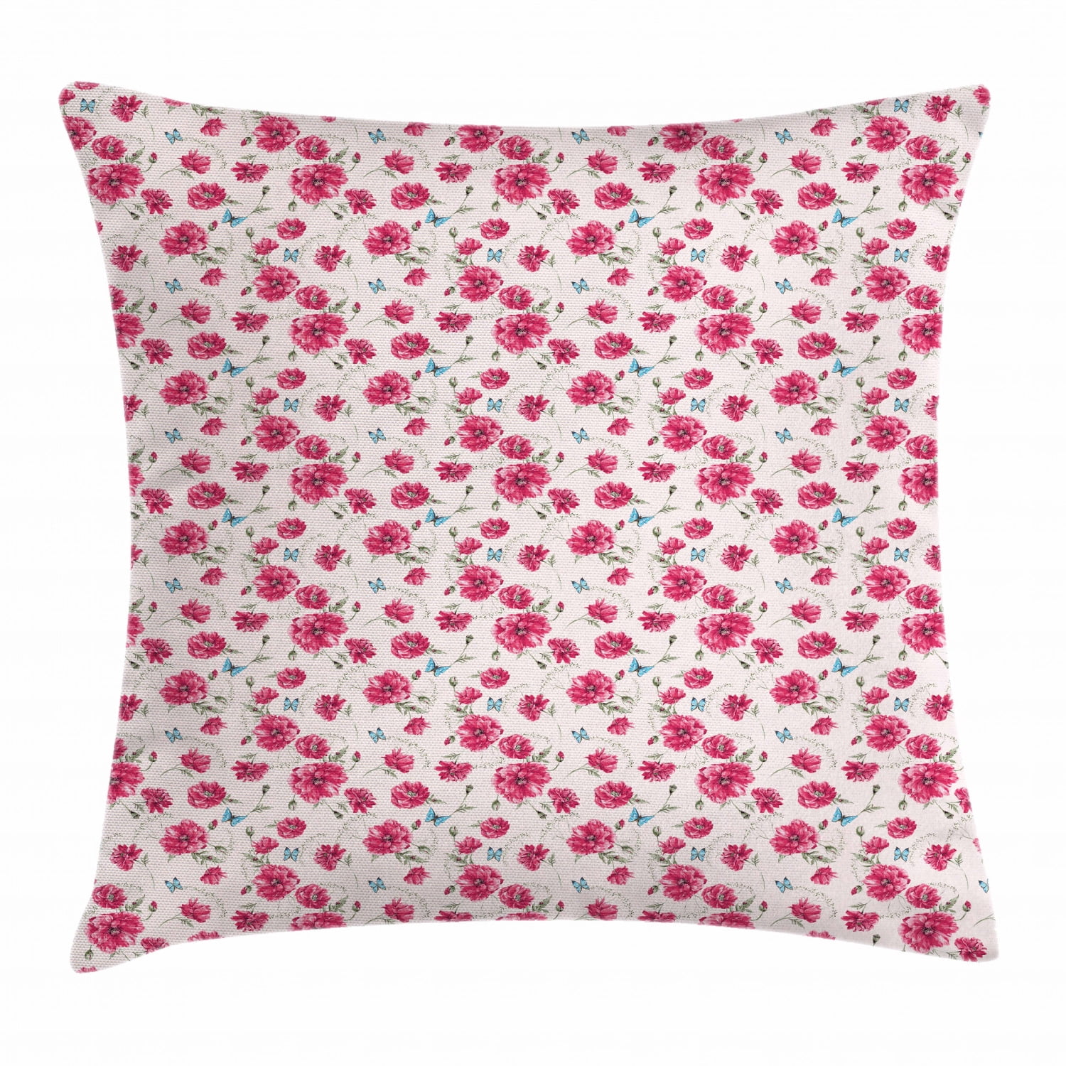 Aqua and Pink Throw Pillow Cushion Cover, Gentle Poppies of Summer on ...