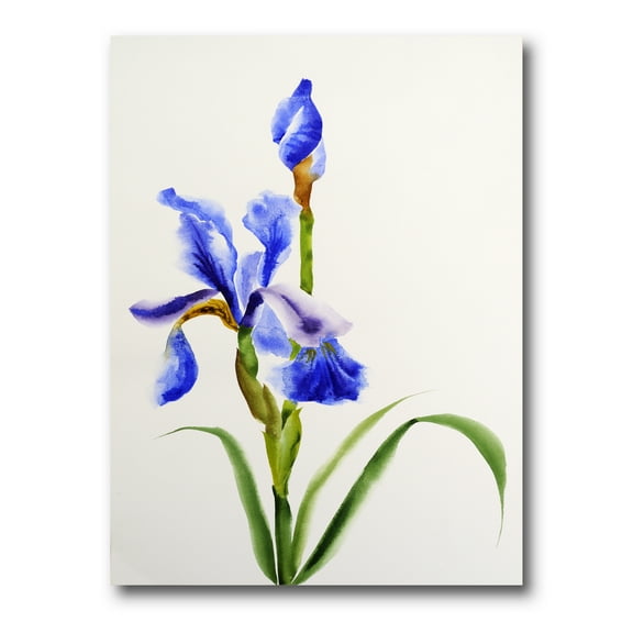 Blue Iris Flower Retro Style 12 in x 8 in Painting Canvas Art Print, by Designart