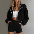 thumbnail image 2 of Kinrui Womens 2 Piece Lounge Sweatsuit Zip Up Crop Sweatshirt Jacket Y2k Matching Sweat Sets Fall Black S, 2 of 5