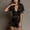 Black, variant on Morttic Women's Sexy Satin Solid Color Lace Sleeve V-Neck Mini Dress – Waist Cinched Puff Sleeve Summer Bodycon Dress Black,S
