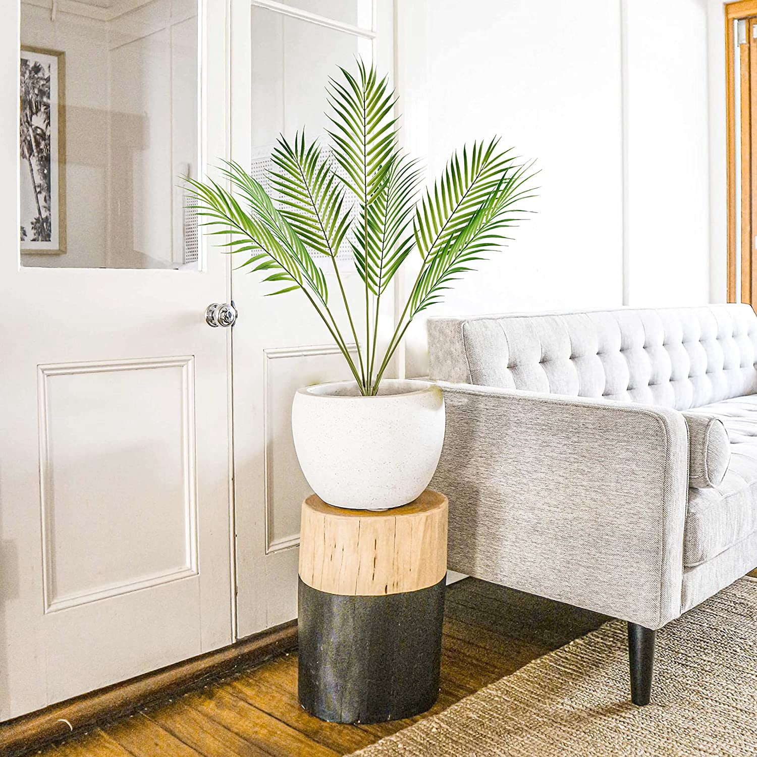 35'' Artificial Palm Leaves Plants, Large Fake Palm Tree with 7 Leaves, Tropical Leaves Palm Fronds Greenery Stems Plants for Home Wedding Garden Outdoor Jungle Hawaiian Party Decor