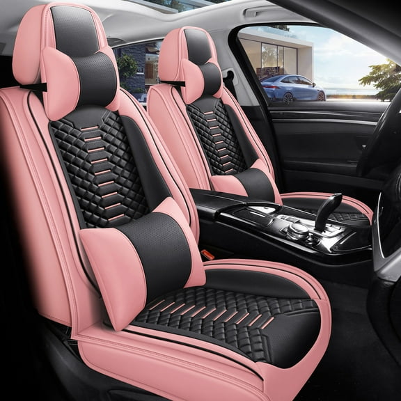 OTOEZ Universal Car Seat Cover Pink Nappa Leather Luxurious 5 Seats, Front Rear Seat Protector Full Set, Waterproof Cushion Fit Most Honda Toyota Chevy Ford Nissan Vehicle Truck SUV