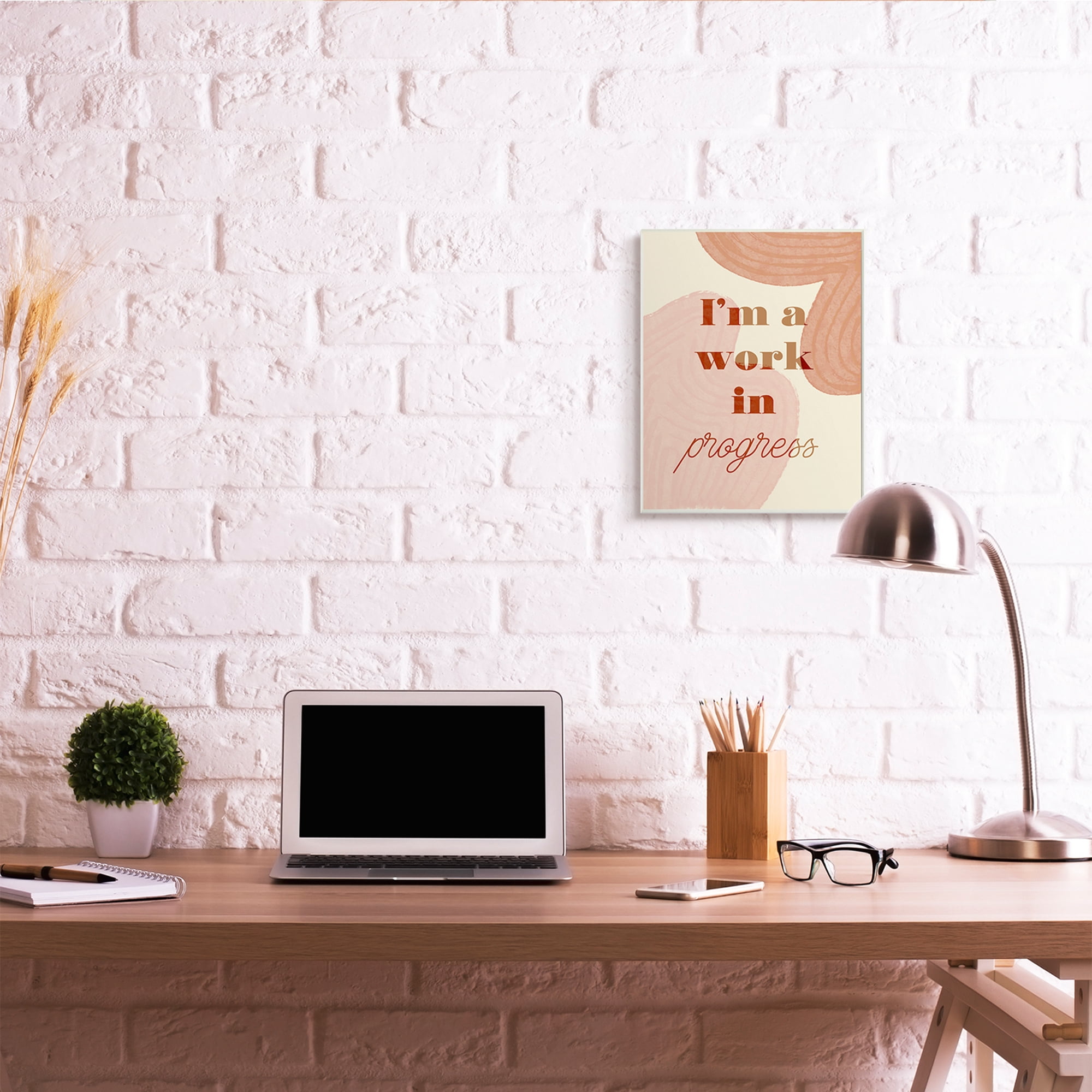 Stupell Industries Work In Progress Phrase Abstract Warm Shapes Wall Plaque, 13 x 19, Design by Daphne Polselli