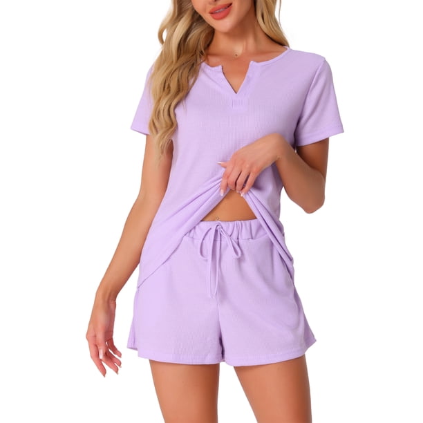 Conjunto de lounge de punto waffle para mujer INSPIRE CHIC de 2 piezas, traje deportivo con bolsillos, 2XL, púrpura