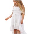 thumbnail image 3 of Sngxgn Girls Tie Back Short Sleeve Ruffle Hem Off Shoulder Casual Elegant Dresses(White,120), 3 of 9