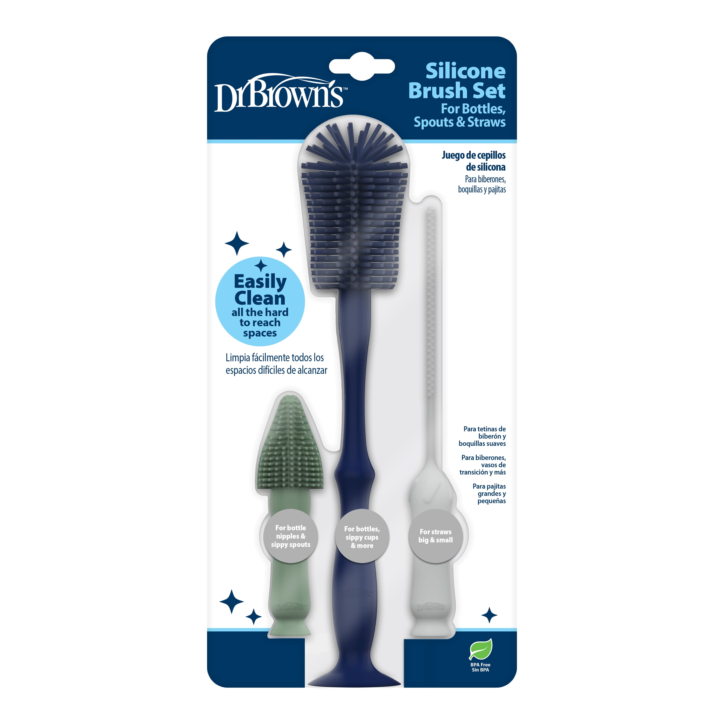 Dr. Brown's Silicone Cleaning Brush Set with Bottle, Spout, and Straw Brushes, BPA Free, 3 Pack